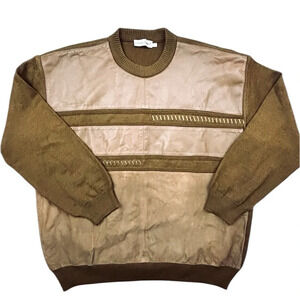 Vintage Giorgio Danieli Wool Faux Leather 90’s Brown “Coogi Cosby” Sweater (XXL)